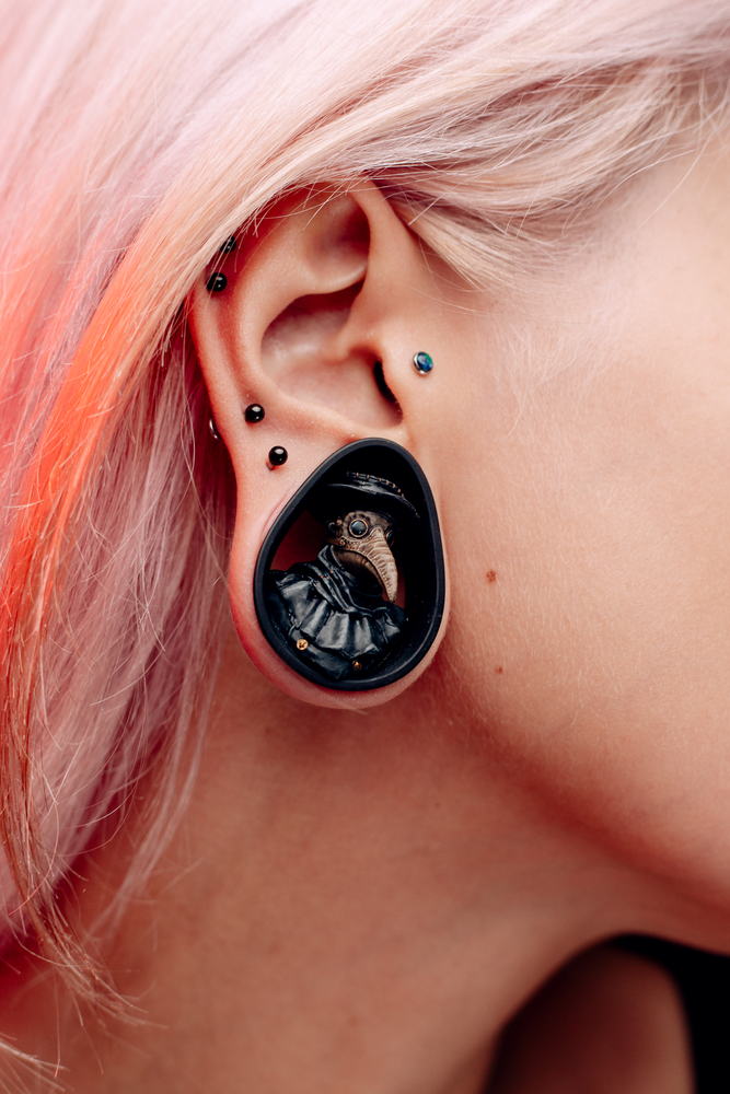 Taffstyle Green Cat Eye Picture Plug Ear Tunnel - Screw Fit Unisex Piercing